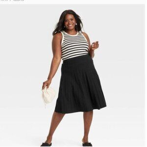 A New Day Black Pleated Pull On Skirt Size 2X New With Tags